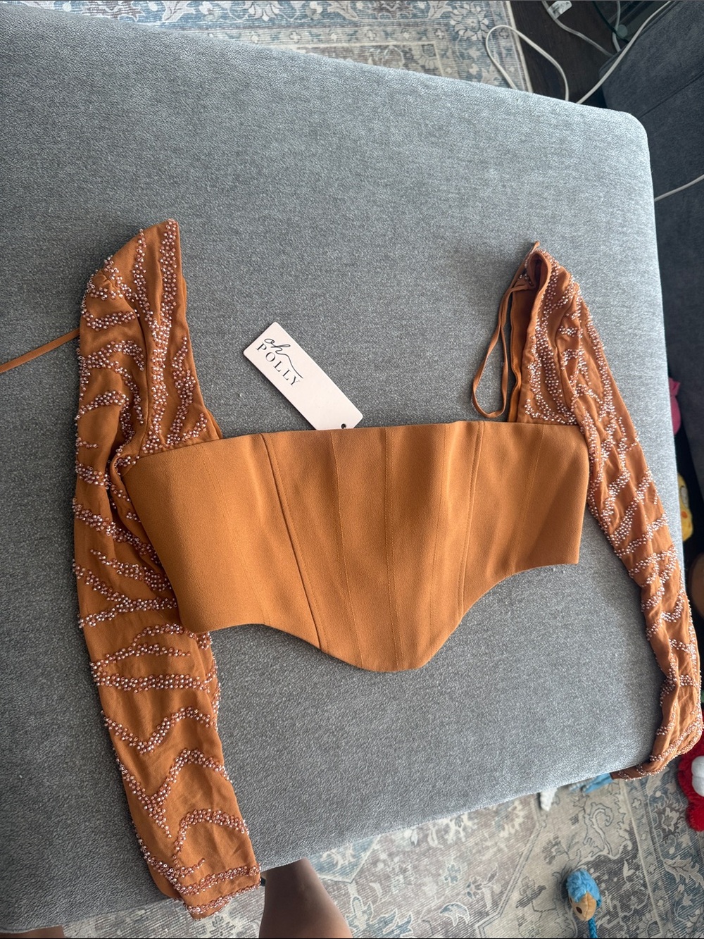 Oh Polly Rust Brown Embellished Corset Crop Top
